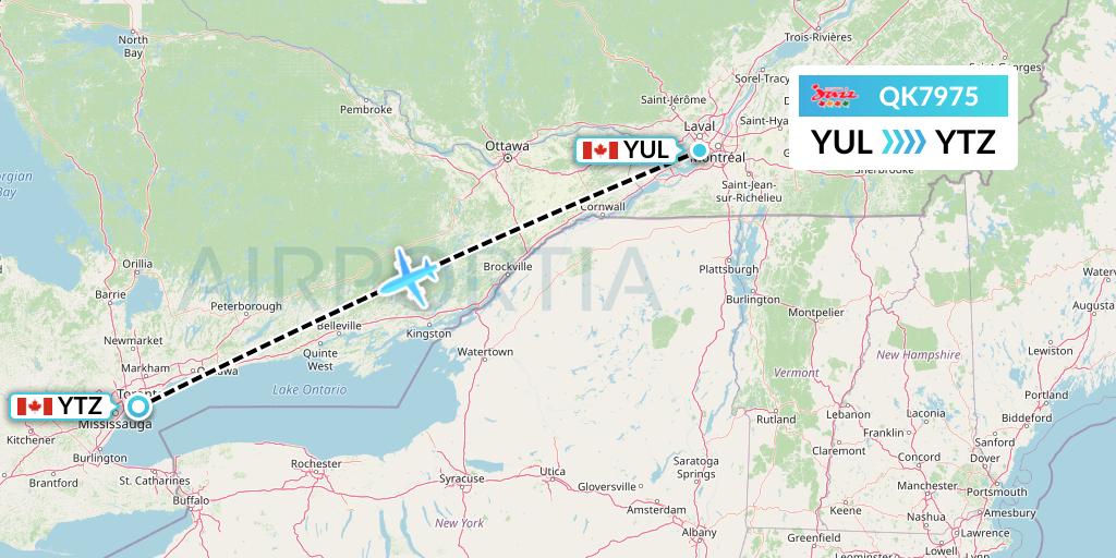 QK7975 Jazz Air Flight Map: Montreal to Toronto