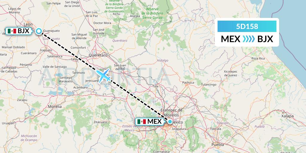 5D158 Aeromexico Connect Flight Map: Mexico City to Silao