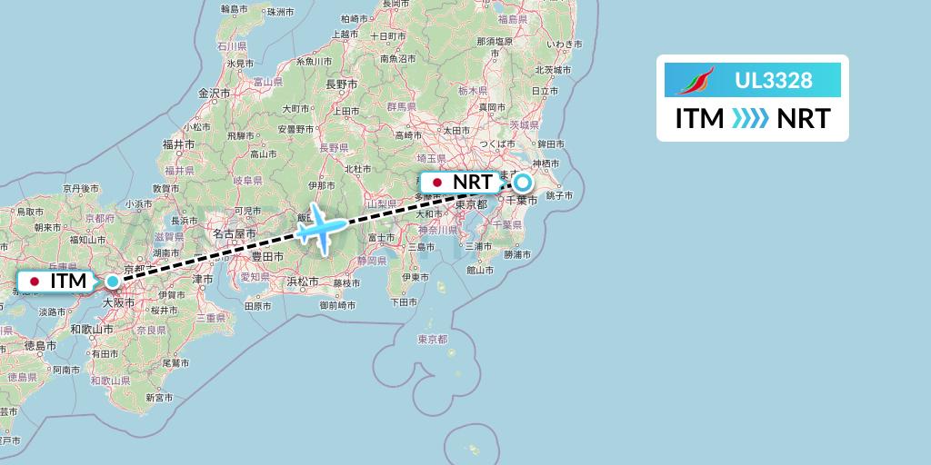 UL3328 SriLankan Airlines Flight Map: Osaka to Tokyo