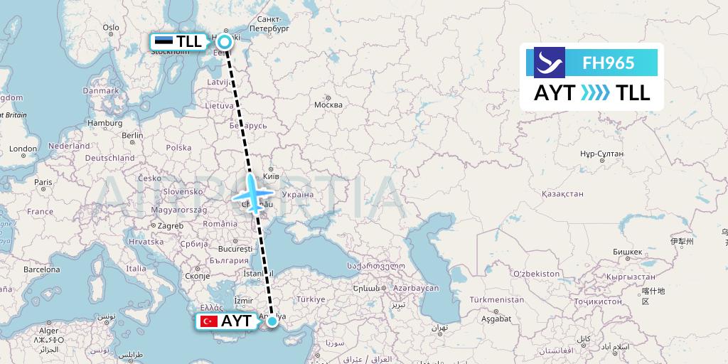FH965 Freebird Airlines Flight Map: Antalya to Tallinn