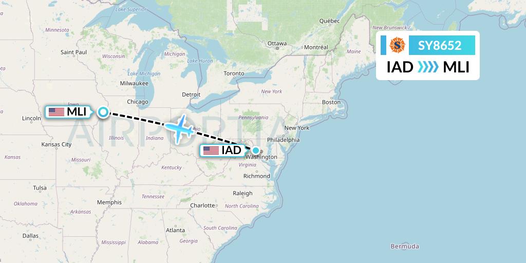 SY8652 Sun Country Airlines Flight Map: Washington to Moline