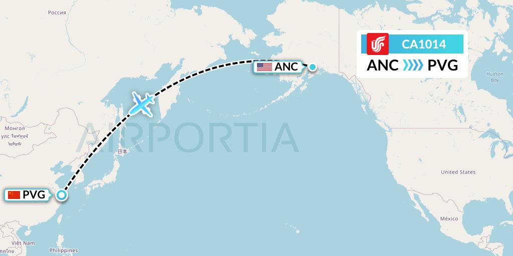 CA1014 Air China Flight Map: Anchorage to Shanghai