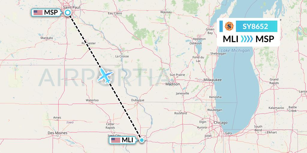SY8652 Sun Country Airlines Flight Map: Moline to Minneapolis