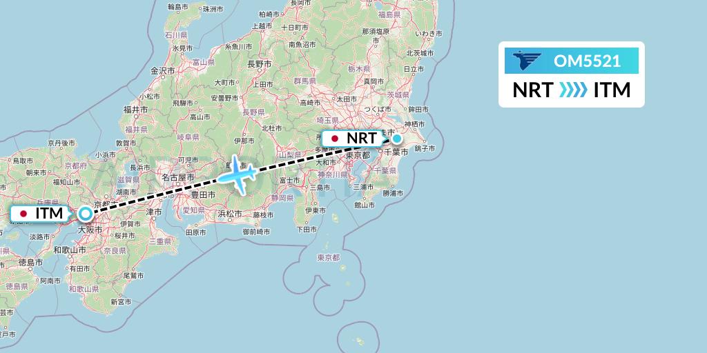 OM5521 MIAT Mongolian Airlines Flight Map: Tokyo to Osaka