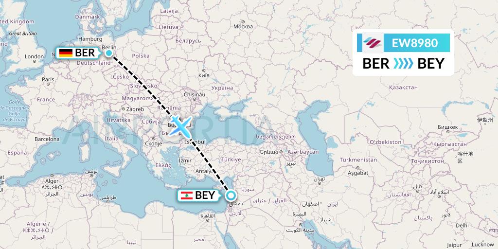 EW8980 Eurowings Flight Map: Berlin to Beirut