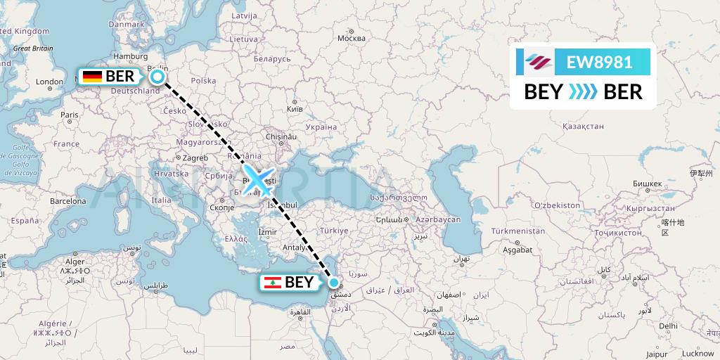 EW8981 Eurowings Flight Map: Beirut to Berlin