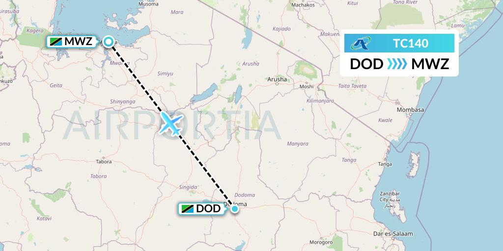 TC140 Air Tanzania Flight Map: Dodoma to Mwanza