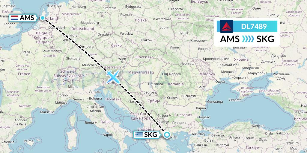DL7489 Delta Air Lines Flight Map: Amsterdam to Thessaloniki