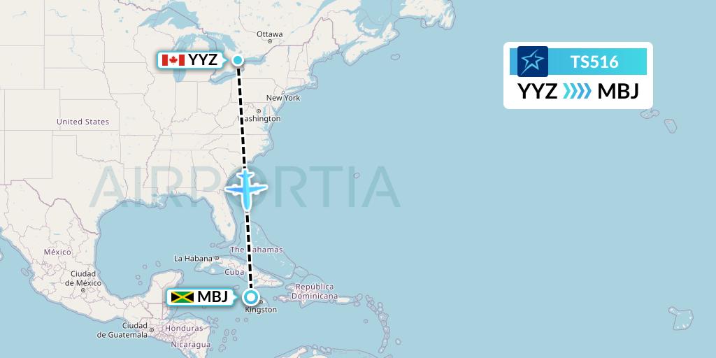 TS516 Air Transat Flight Map: Toronto to Montego Bay