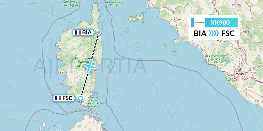 XK900 Air Corsica Flight Map: Bastia to Figari