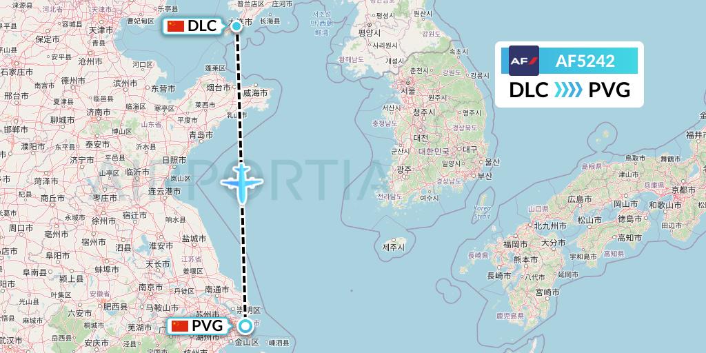 AF5242 Air France Flight Map: Dalian to Shanghai