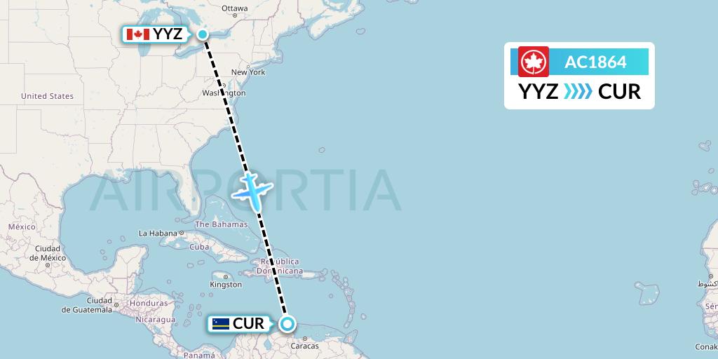 AC1864 Air Canada Flight Map: Toronto to Willemstad