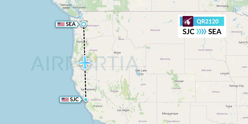 QR2120 Qatar Airways Flight Map: San Jose to Seattle
