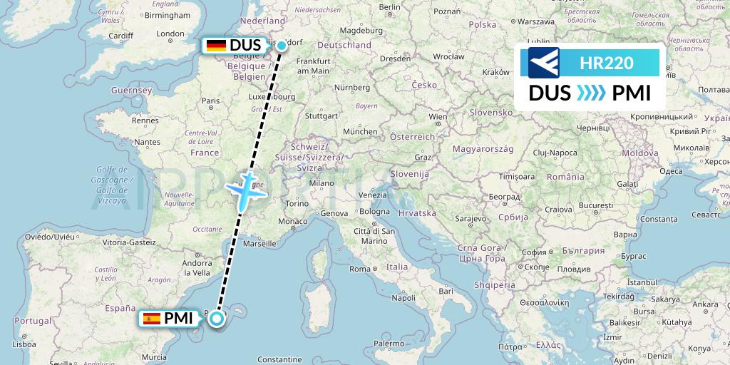 HR220 Hahn Air Flight Map: Dusseldorf to Palma de Mallorca