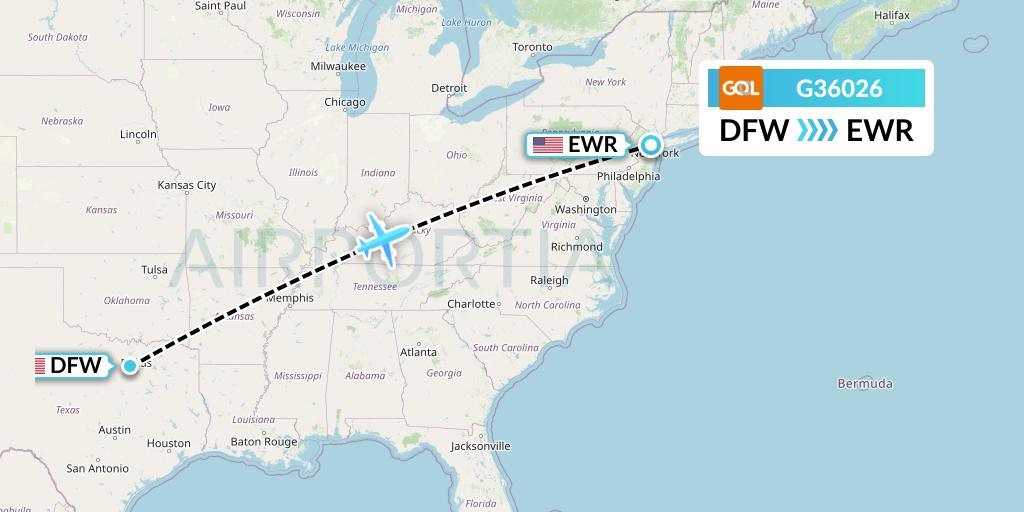G36026 GOL Transportes Aeros Flight Map: Dallas to New York