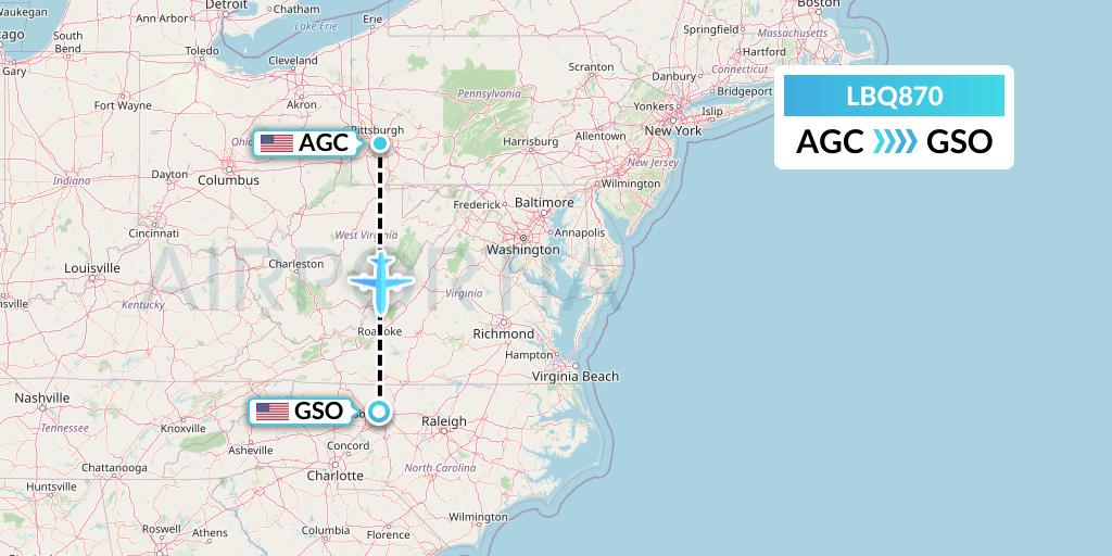 LBQ870 Quest Diagnostics Flight Map: Pittsburgh to Greensboro