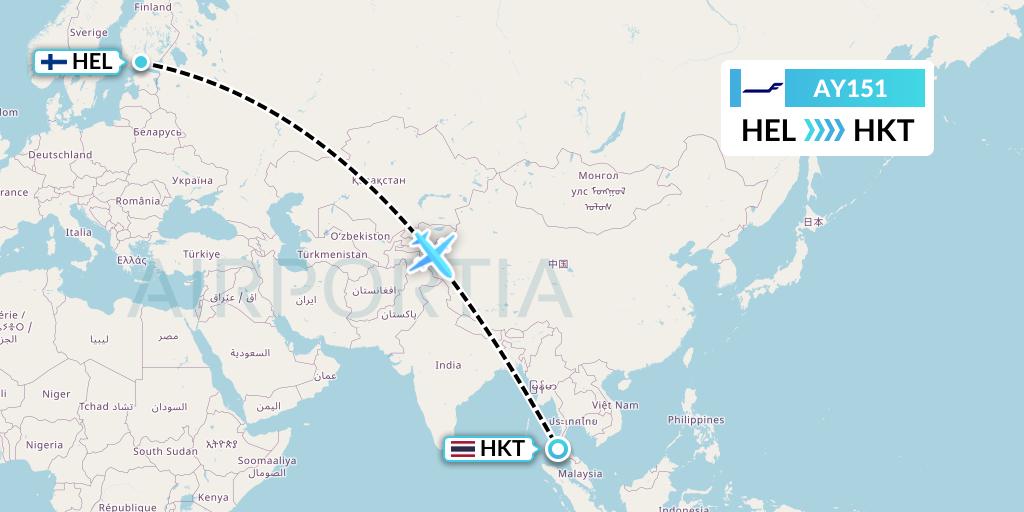 AY151 Finnair Flight Map: Helsinki to Phuket