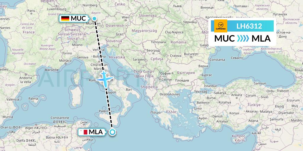 LH6312 Lufthansa Flight Map: Munich to Malta