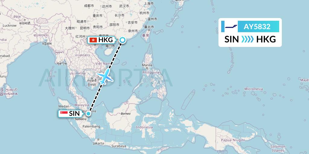 AY5832 Finnair Flight Map: Singapore to Hong Kong