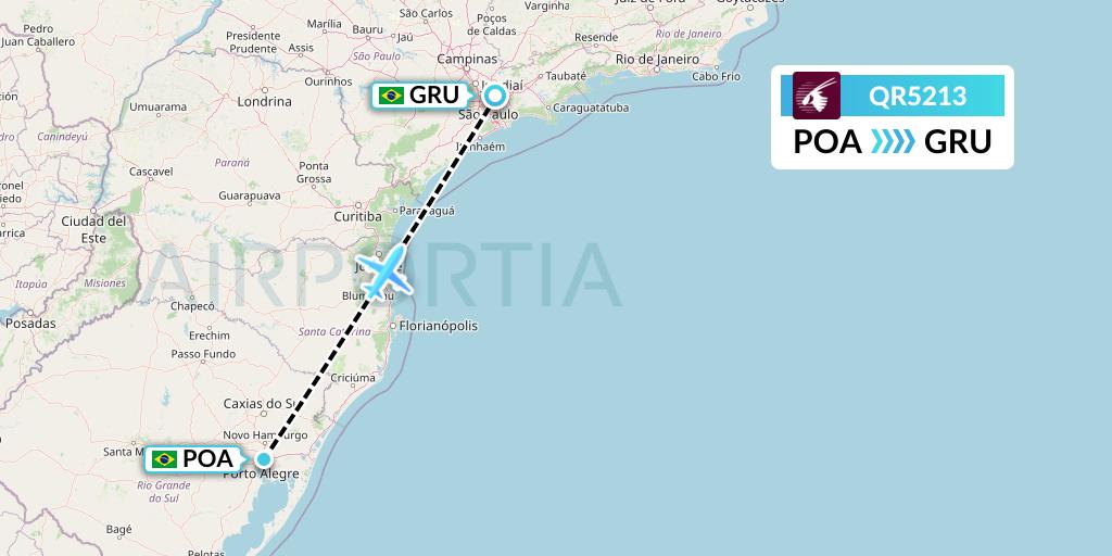 QR5213 Qatar Airways Flight Map: Porto Alegre to Sao Paulo