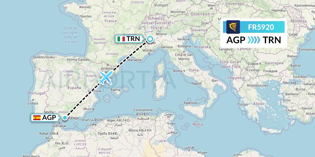 FR5920 Ryanair Flight Map: Malaga to Turin