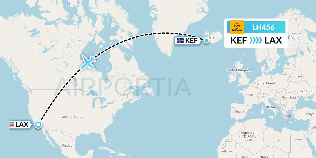 LH456 Lufthansa Flight Map: Reykjavik to Los Angeles