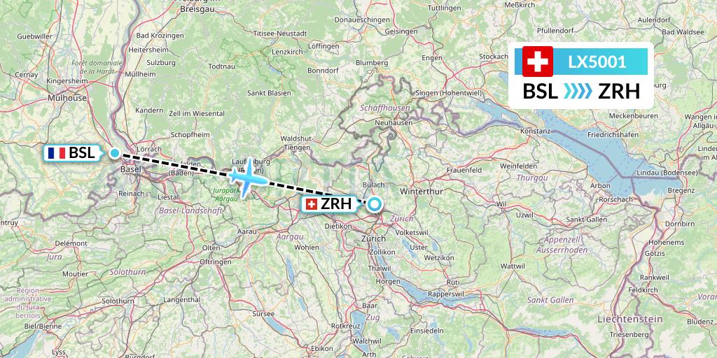 LX5001 Swiss Flight Map: Basel to Zurich
