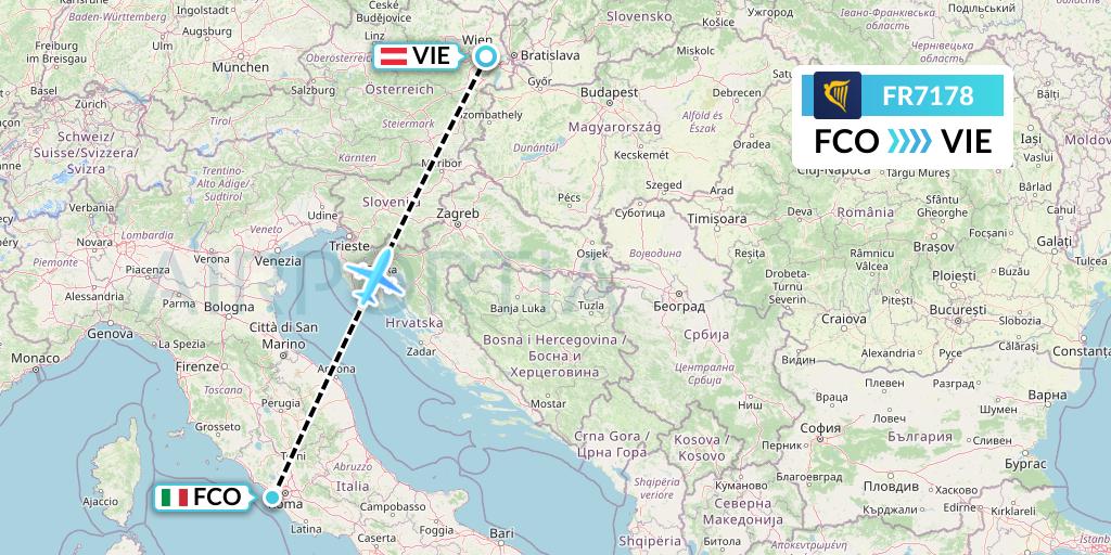FR7178 Ryanair Flight Map: Rome to Vienna