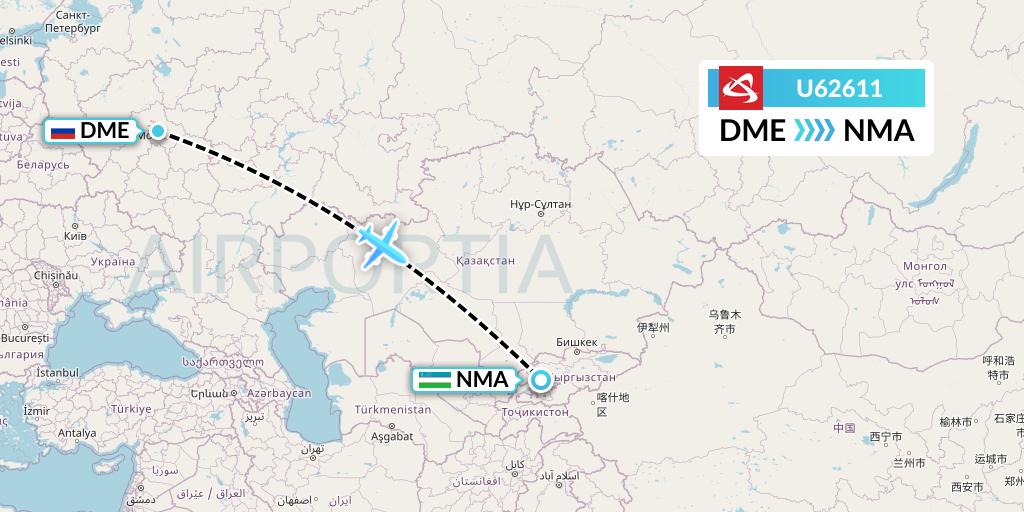 U62611 Ural Airlines Flight Map: Moscow to Namangan