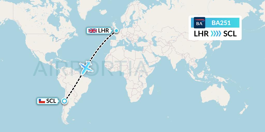 BA251 British Airways Flight Map: London to Santiago