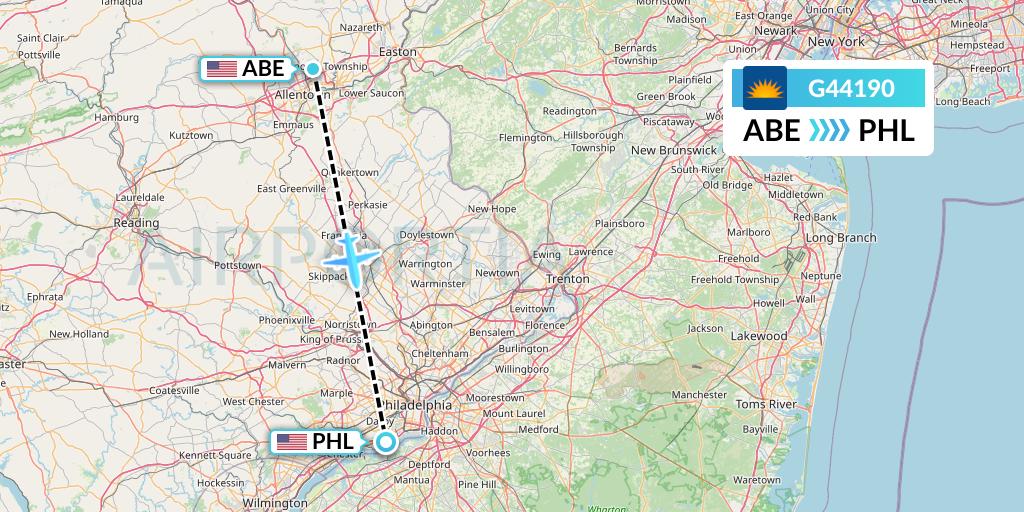 G44190 Allegiant Air Flight Map: Allentown to Philadelphia