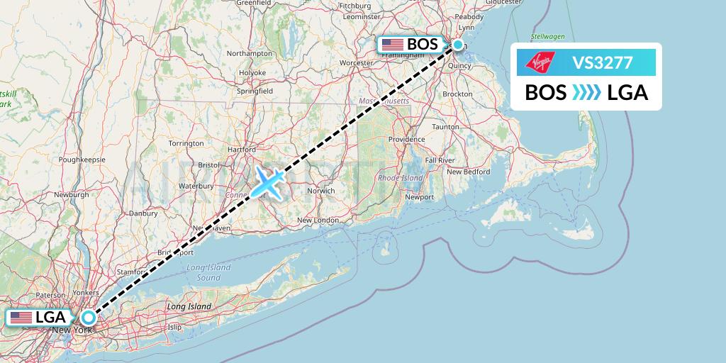 VS3277 Virgin Atlantic Airways Flight Map: Boston to New York