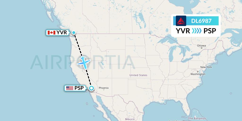 DL6987 Delta Air Lines Flight Map: Vancouver to Palm Springs