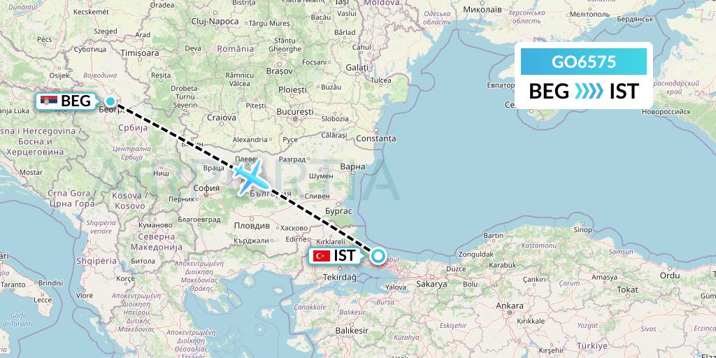 GO6575 ULS Airlines Cargo Flight Map: Belgrade to Istanbul