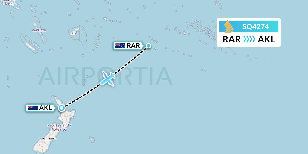 SQ4274 Singapore Airlines Flight Map: Avarua to Auckland