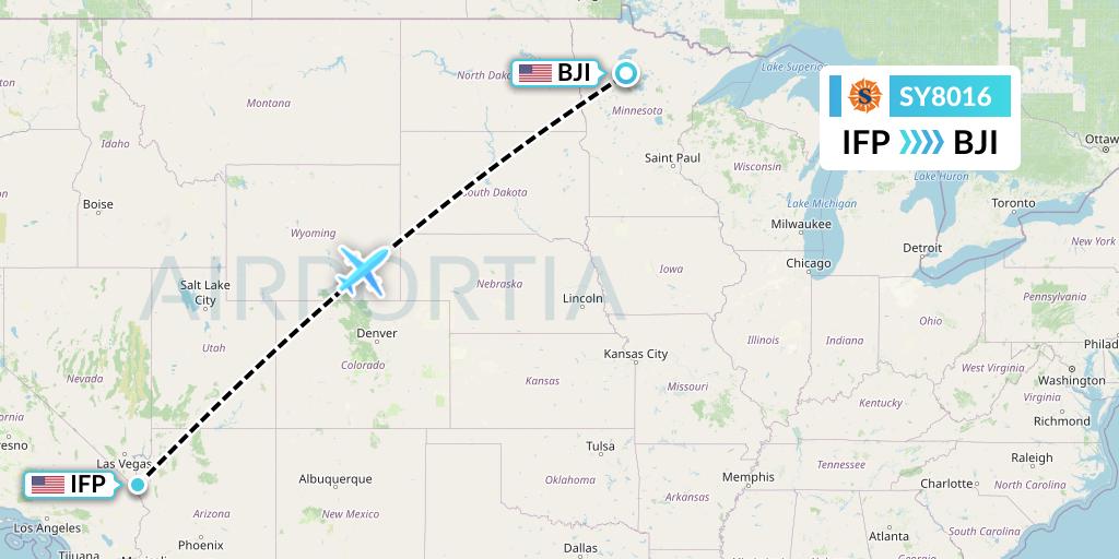 SY8016 Sun Country Airlines Flight Map: Bullhead City to Bemidji