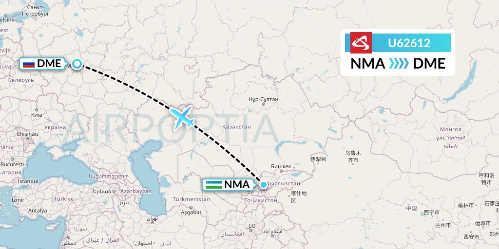 U62612 Ural Airlines Flight Map: Namangan to Moscow