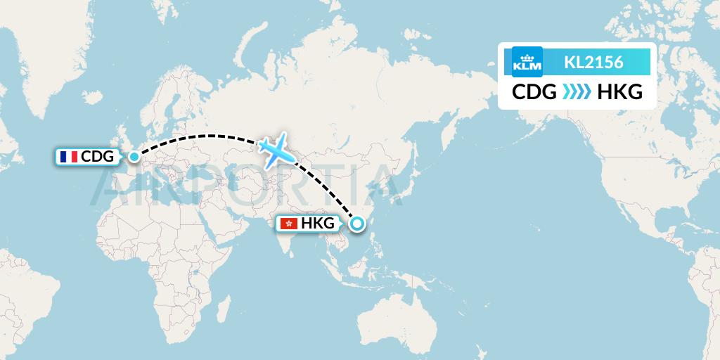 KL2156 KLM Flight Map: Paris to Hong Kong