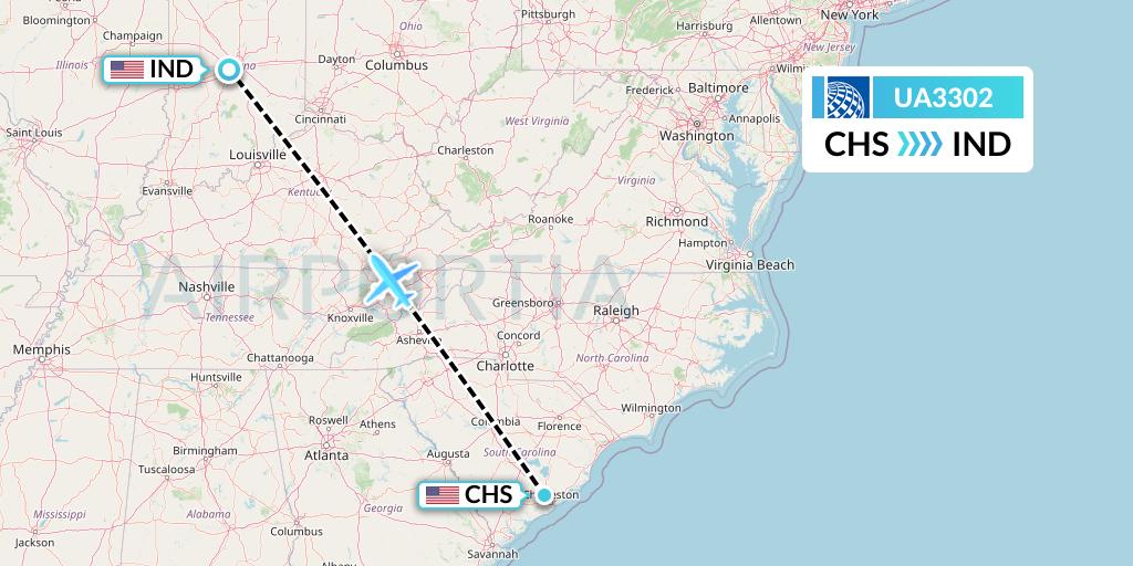 UA3302 United Airlines Flight Map: Charleston to Indianapolis