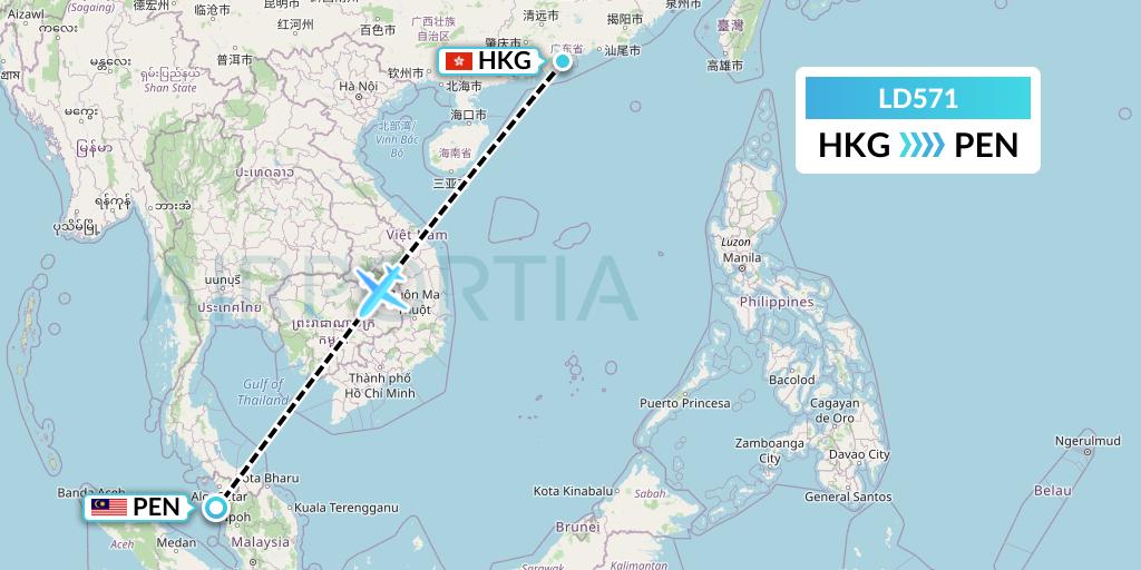 LD571 Air Hong Kong Flight Map: Hong Kong to Penang