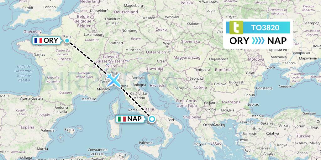 TO3820 Transavia France Flight Map: Paris to Naples
