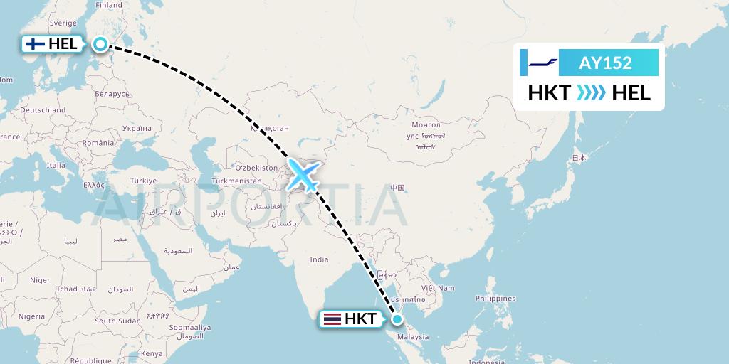AY152 Finnair Flight Map: Phuket to Helsinki