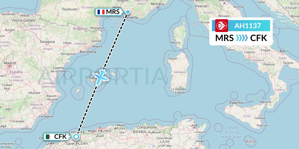 AH1137 Air Algerie Flight Map: Marseille to Chlef