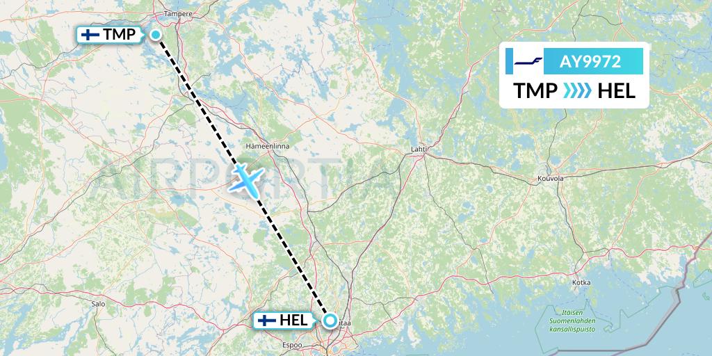 AY9972 Finnair Flight Map: Tampere to Helsinki