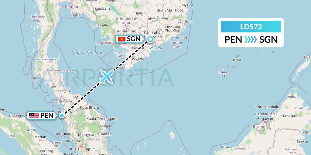 LD572 Air Hong Kong Flight Map: Penang to Ho Chi Minh City