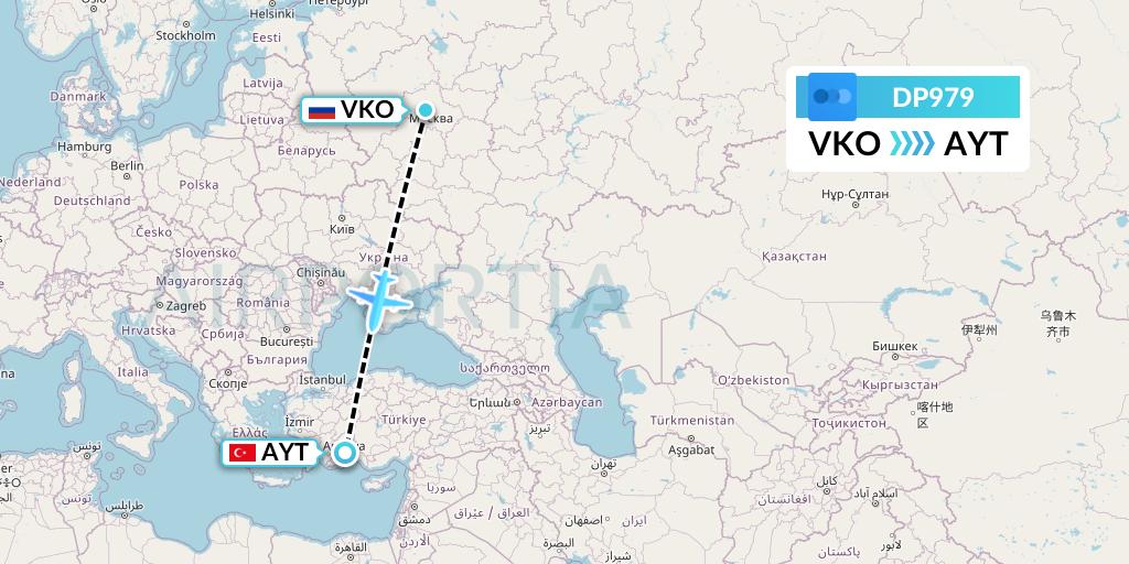 DP979 Pobeda Flight Map: Moscow to Antalya