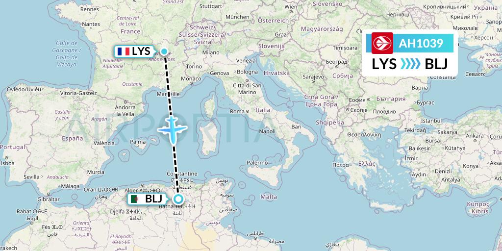 AH1039 Air Algerie Flight Map: Lyon to Batna