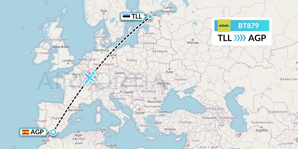 BT879 Air Baltic Flight Map: Tallinn to Malaga
