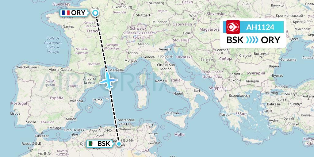 AH1124 Air Algerie Flight Map: Biskra to Paris