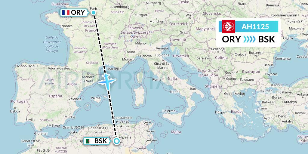 AH1125 Air Algerie Flight Map: Paris to Biskra